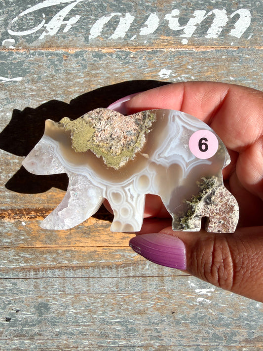 Gorgeous Indonesian Scenic Moss Agate BEAR Carving | Opt 6