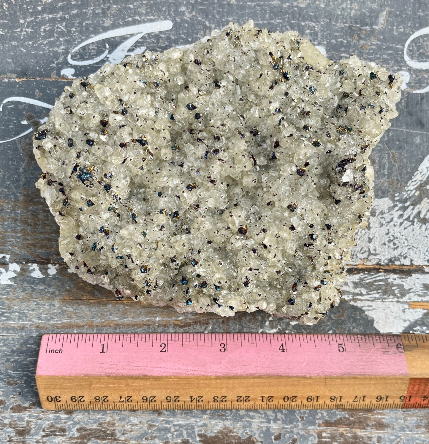 Gorgeous Calcite with Rainbow Chalcopyrite Raw Specimen