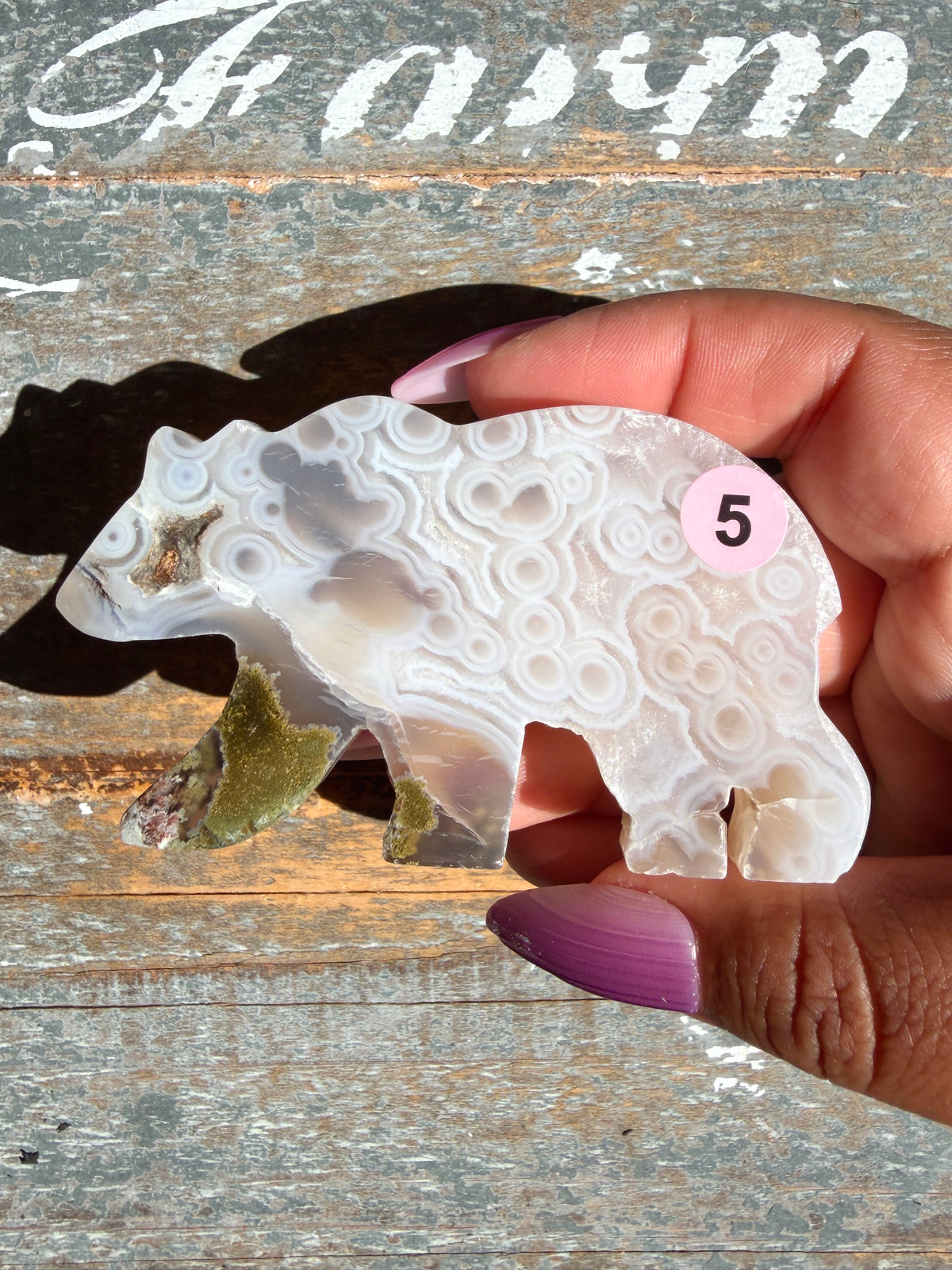 Gorgeous Indonesian Scenic Moss Agate BEAR Carving | Opt 5