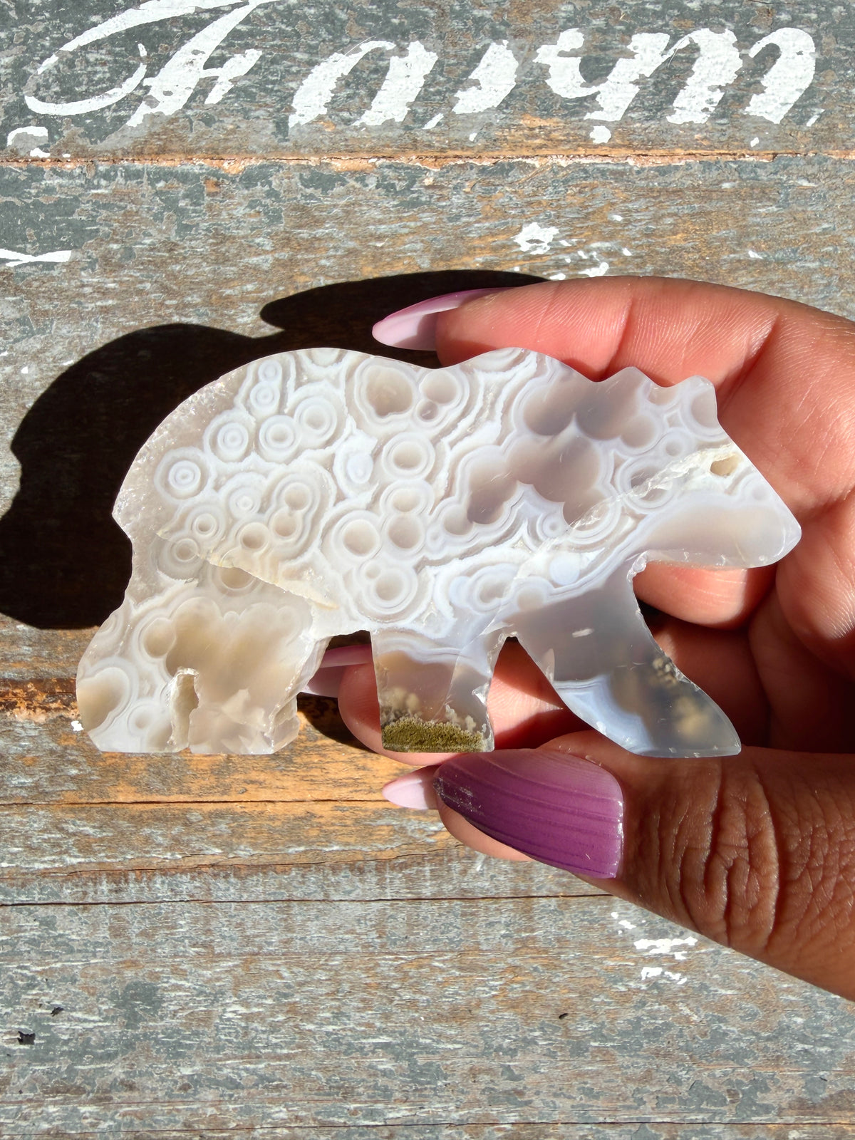Gorgeous Indonesian Scenic Moss Agate BEAR Carving | Opt 5
