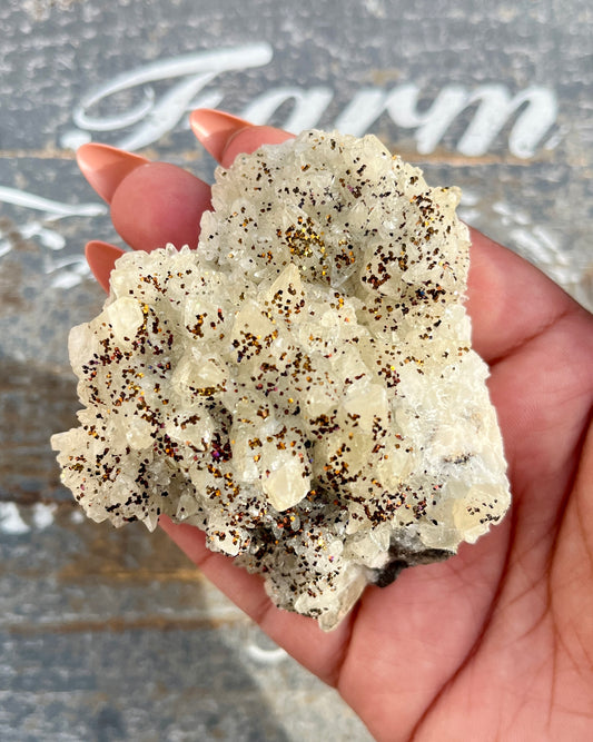 Gorgeous Calcite with Rainbow Chalcopyrite Raw Specimen