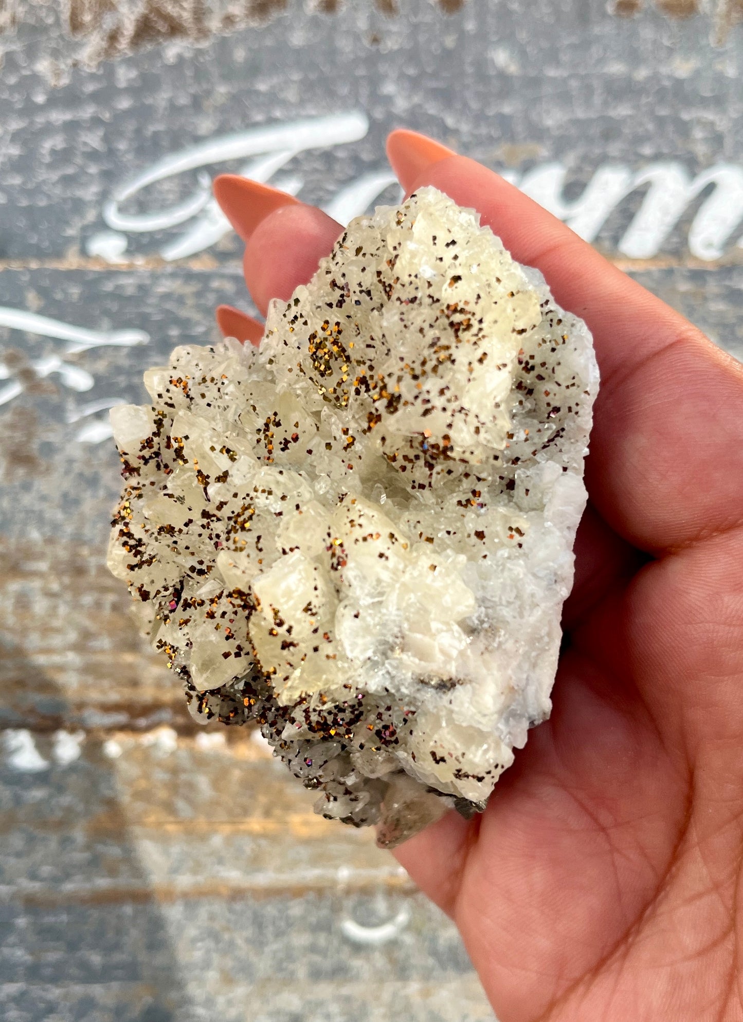 Gorgeous Calcite with Rainbow Chalcopyrite Raw Specimen