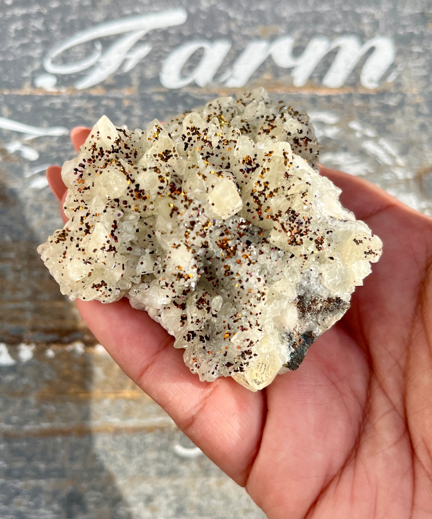 Gorgeous Calcite with Rainbow Chalcopyrite Raw Specimen