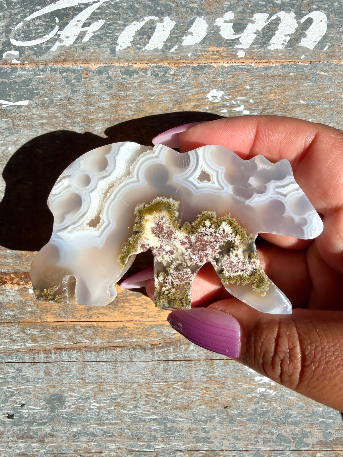 Gorgeous Indonesian Scenic Moss Agate BEAR Carving | Opt 4
