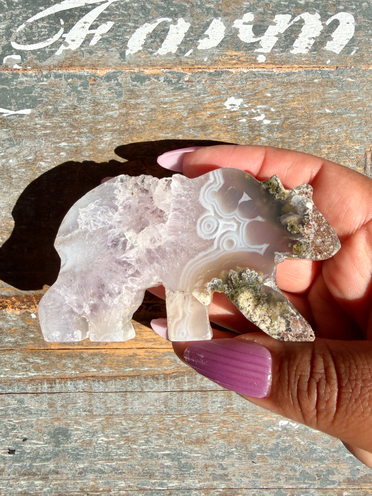 Gorgeous Indonesian Scenic Moss Agate BEAR Carving | Opt 3