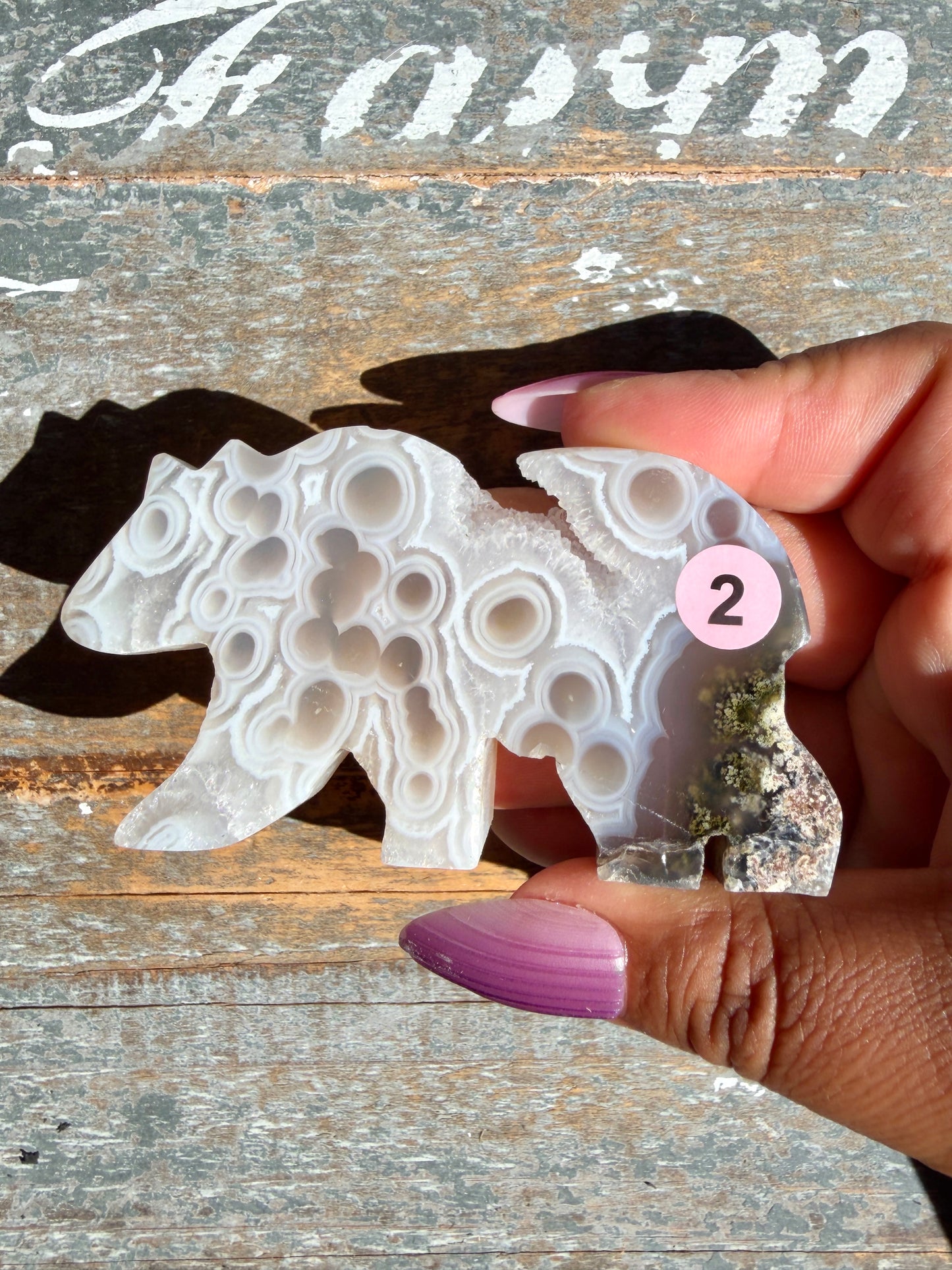 Gorgeous Indonesian Scenic Moss Agate BEAR Carving | Opt 2
