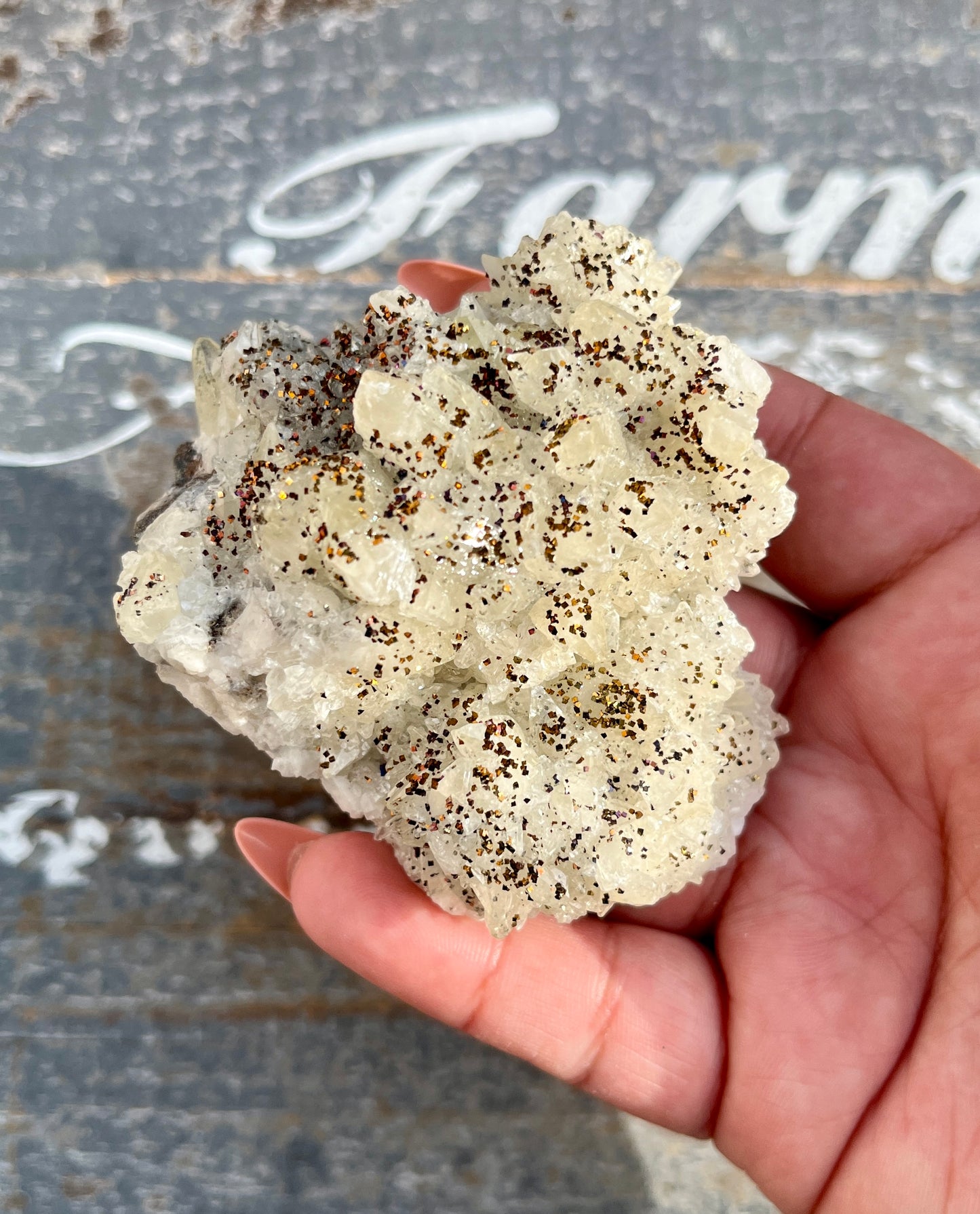 Gorgeous Calcite with Rainbow Chalcopyrite Raw Specimen