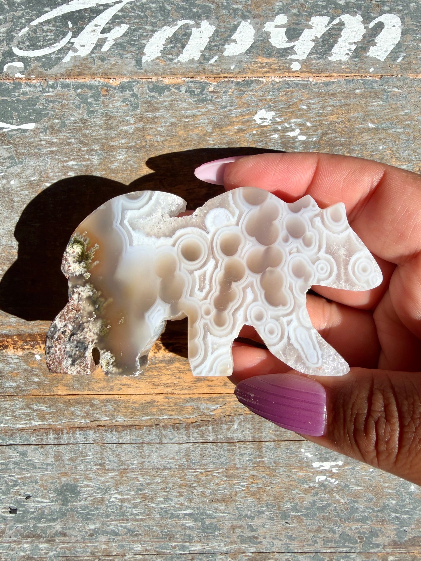 Gorgeous Indonesian Scenic Moss Agate BEAR Carving | Opt 2