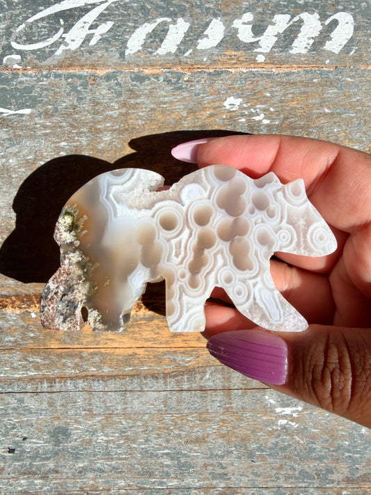 Gorgeous Indonesian Scenic Moss Agate BEAR Carving | Opt 2