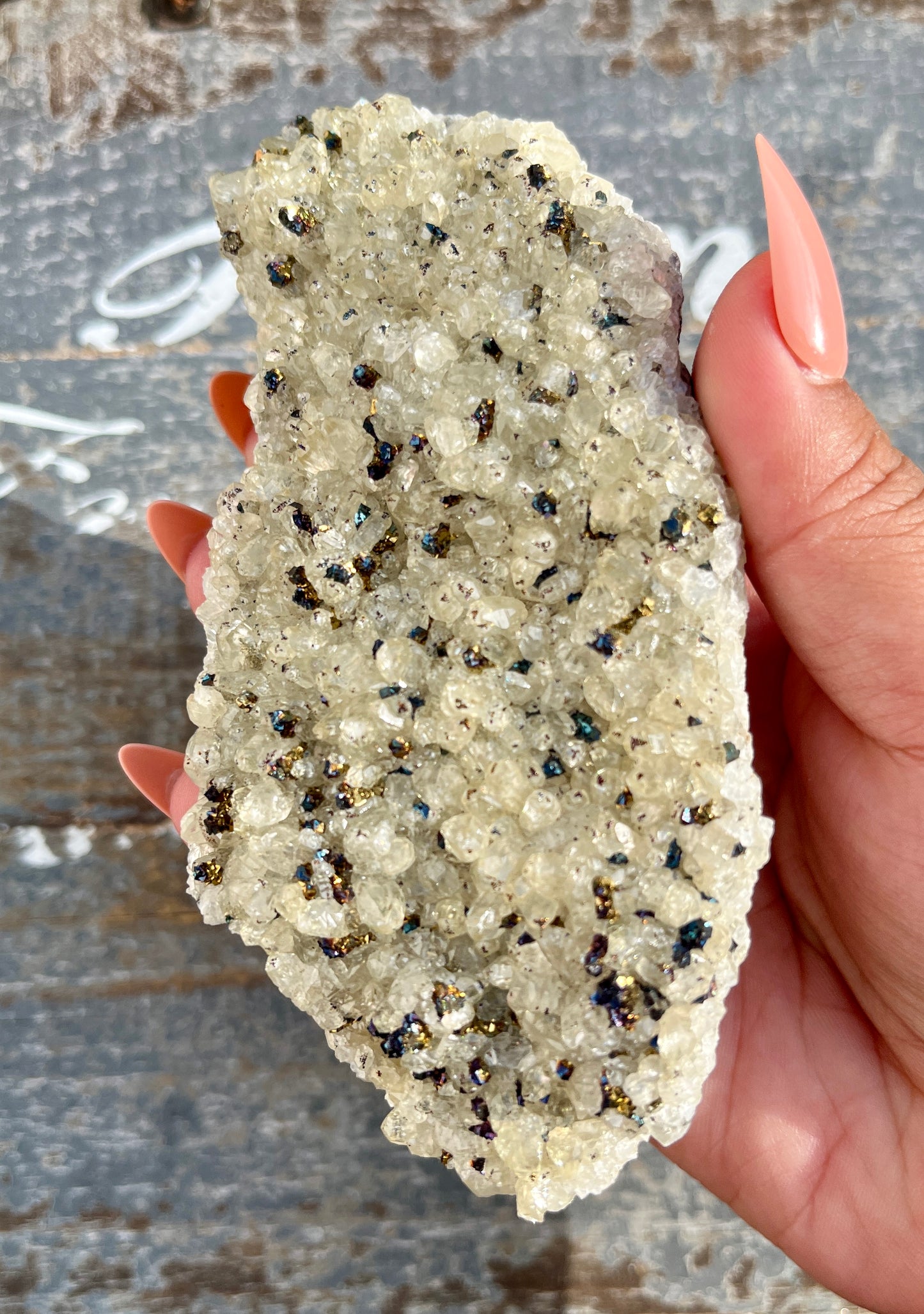 Gorgeous Calcite with Rainbow Chalcopyrite Raw Specimen