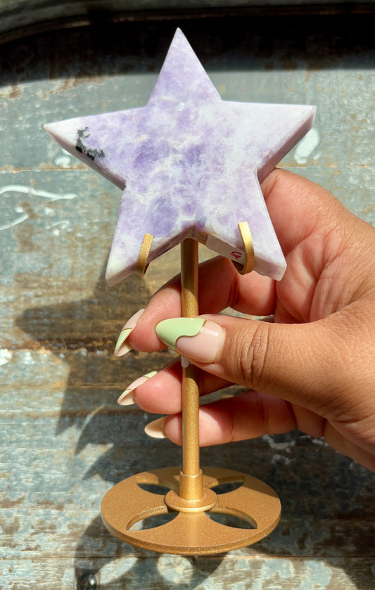 Lepidolite Star with Gold Stand | Opt 1