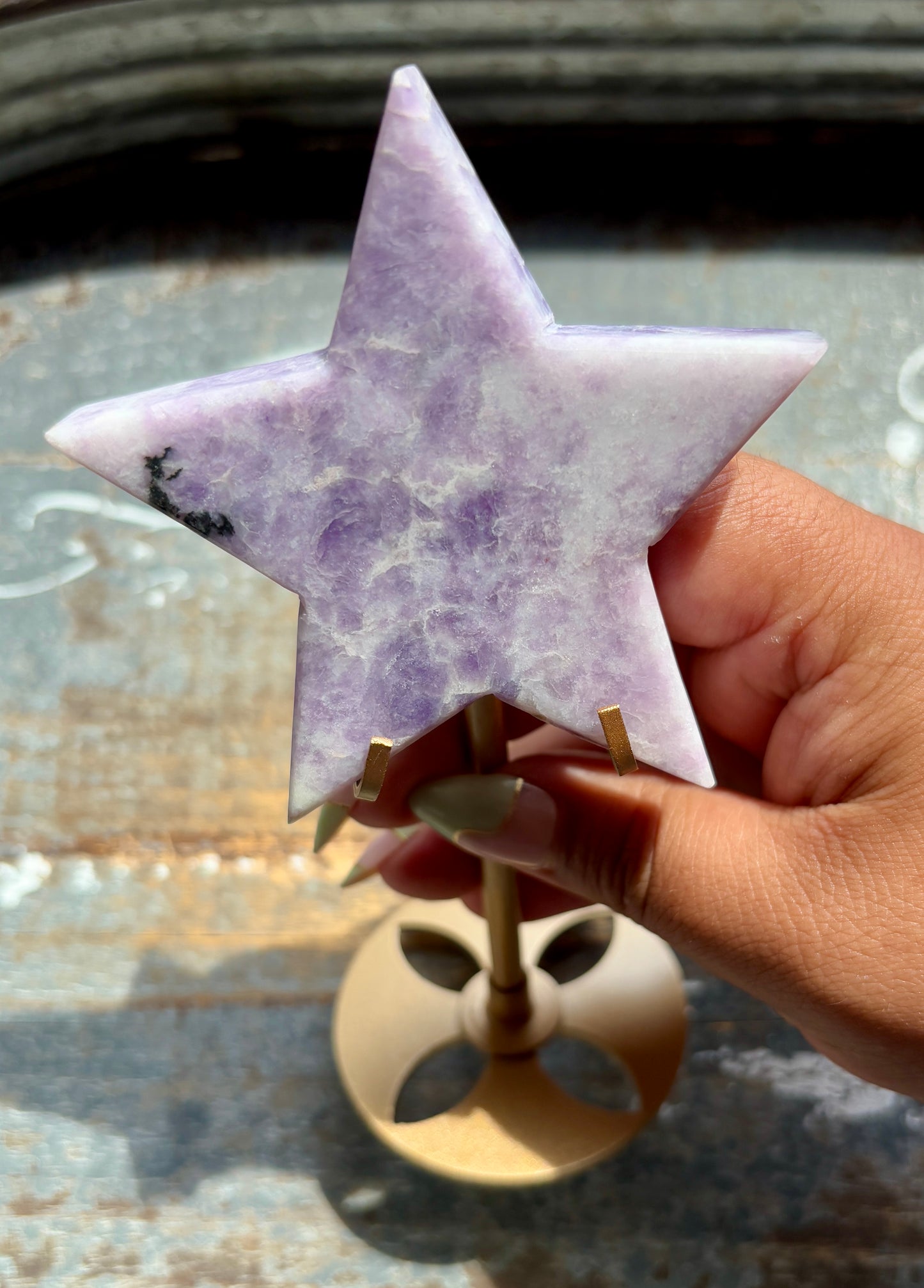 Lepidolite Star with Gold Stand | Opt 1