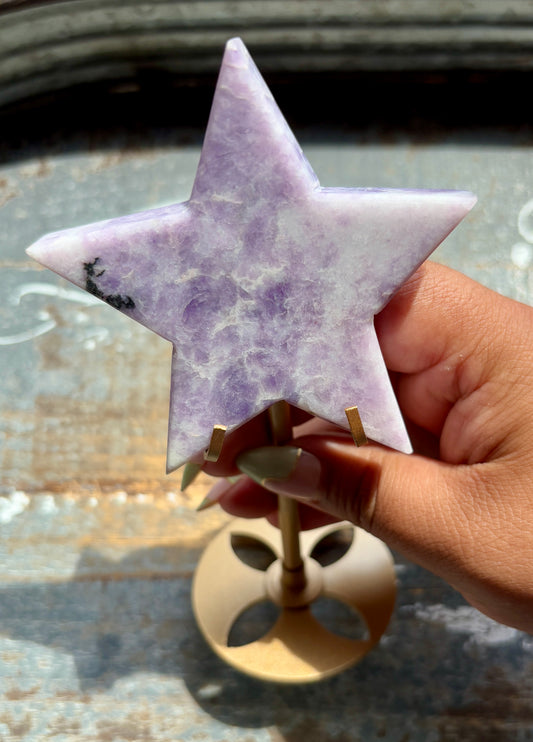 Lepidolite Star with Gold Stand | Opt 1