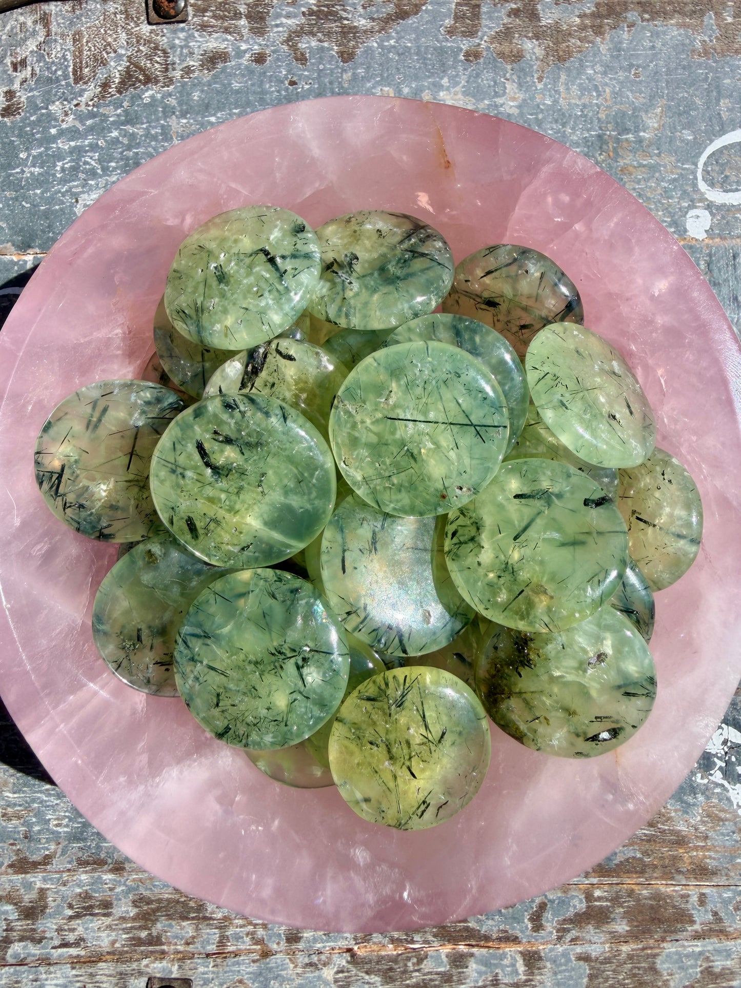 One (1) Gorgeous Prehnite w/ Epidote Mini Medallion | Intuitively Chosen