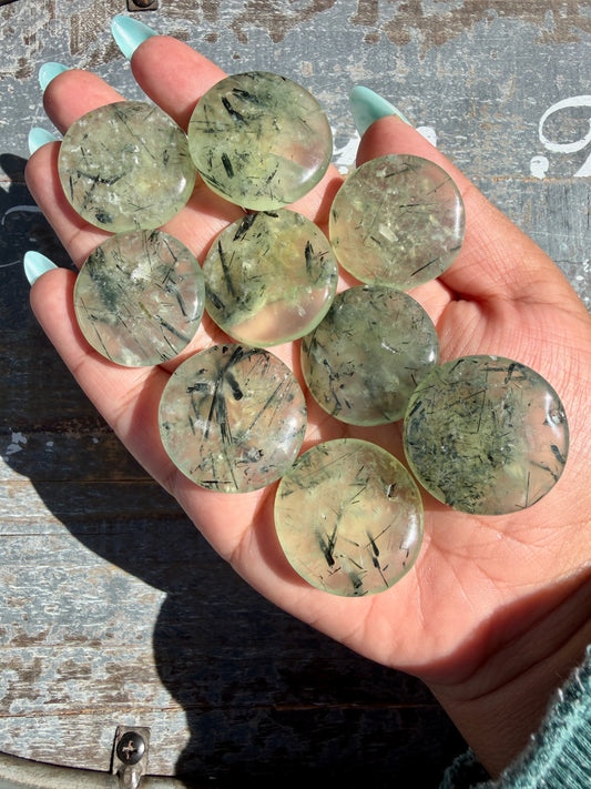 One (1) Gorgeous Prehnite w/ Epidote Mini Medallion | Intuitively Chosen