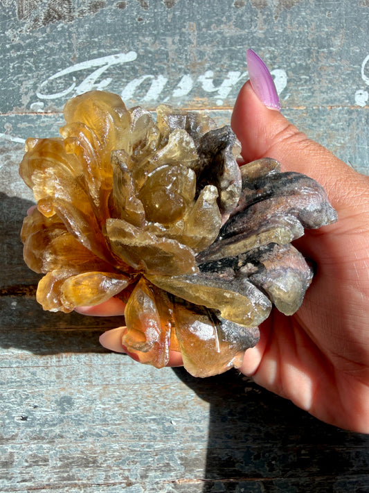 Gorgeous Fluorite Hand Carved Flower | Opt J