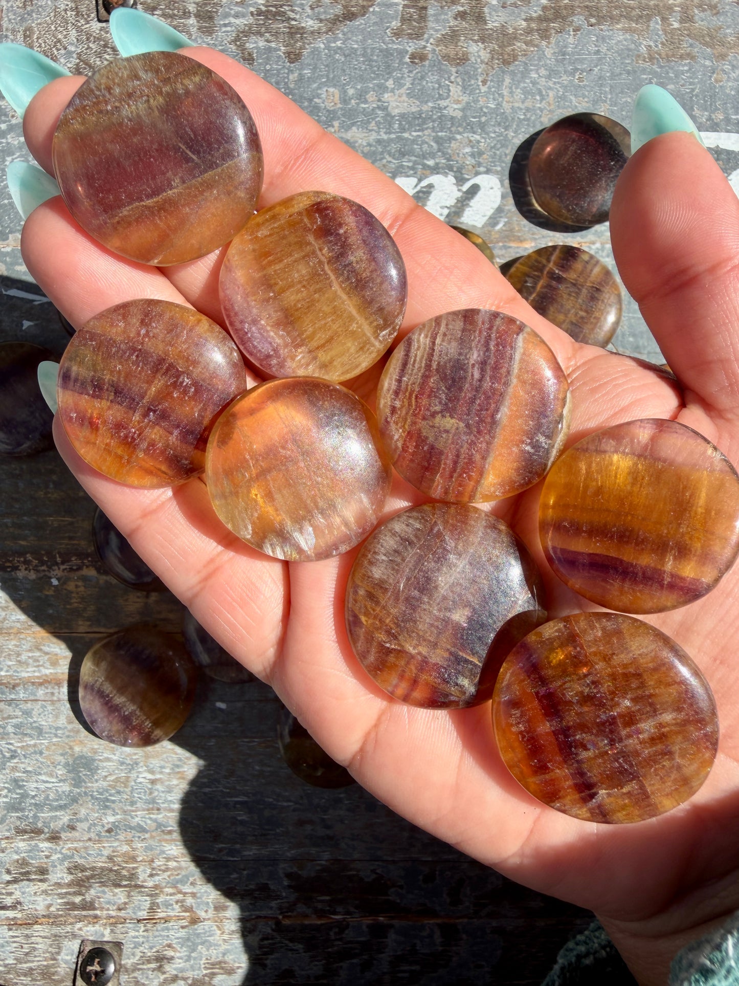 One (1) Gorgeous Yellow/Purple Fluorite Mini Medallion | Intuitively Chosen