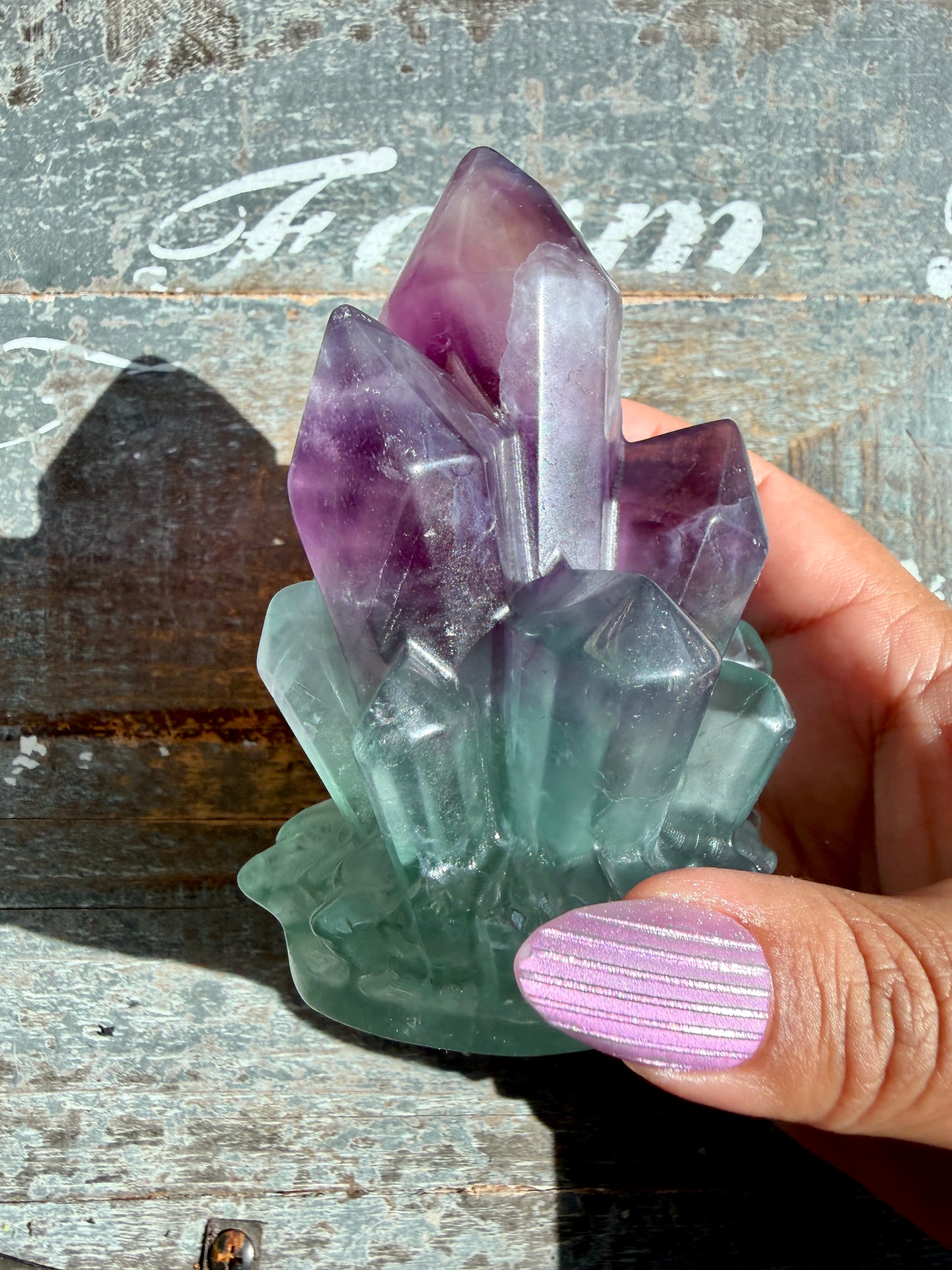 Gorgeous Rainbow Fluorite Carved Crystal Cluster (only one)