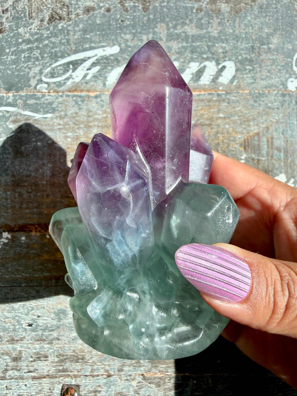 Gorgeous Rainbow Fluorite Carved Crystal Cluster (only one)