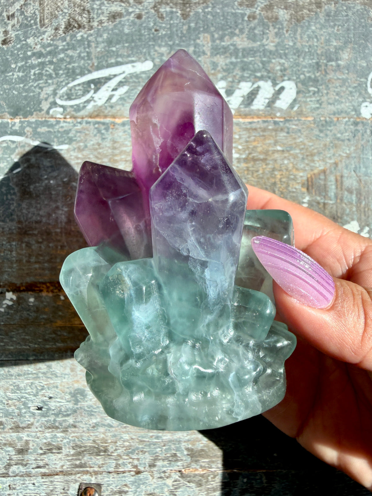 Gorgeous Rainbow Fluorite Carved Crystal Cluster (only one)