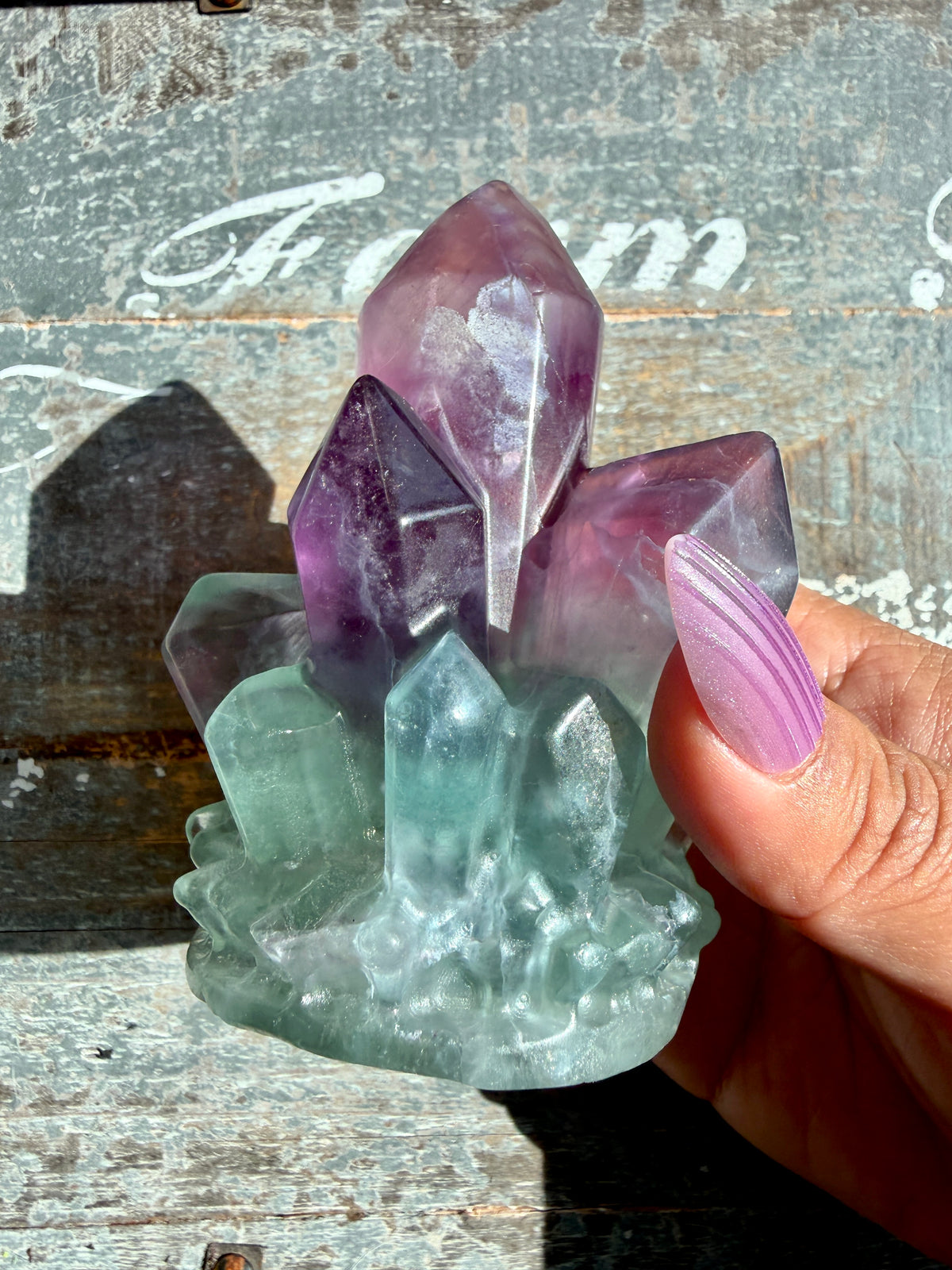 Gorgeous Rainbow Fluorite Carved Crystal Cluster (only one)
