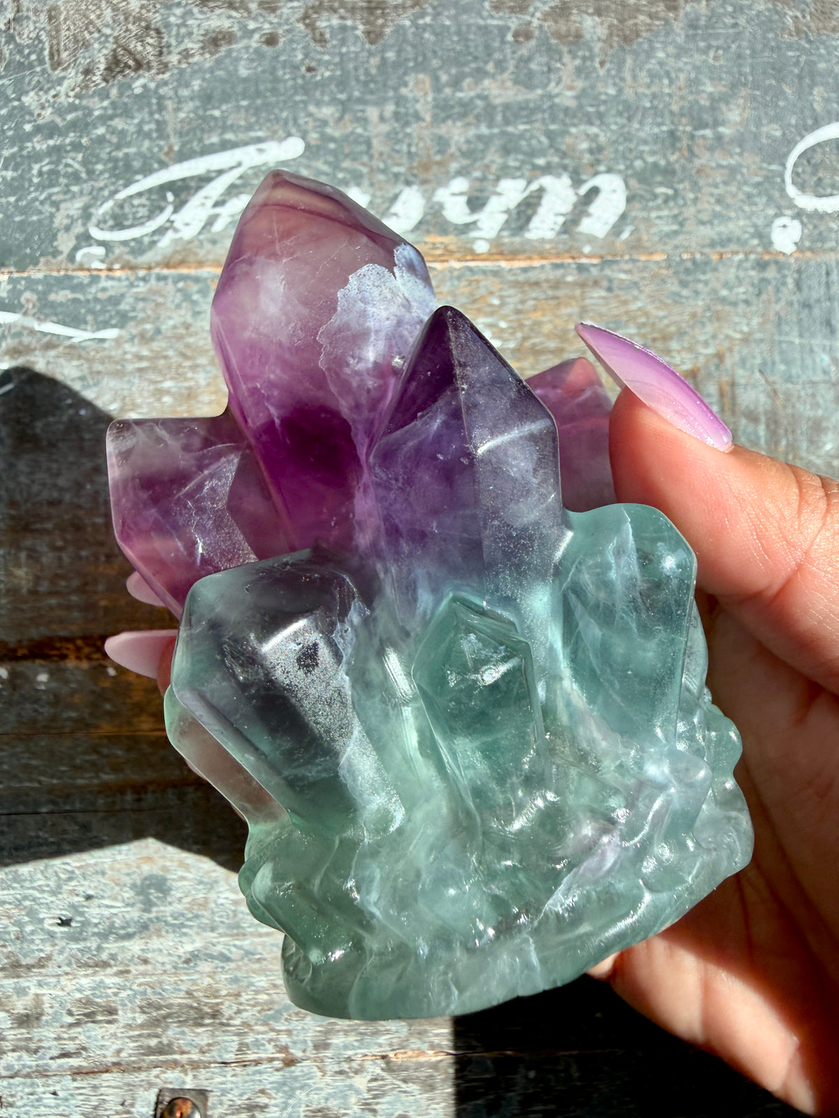 Gorgeous Rainbow Fluorite Carved Crystal Cluster (only one)