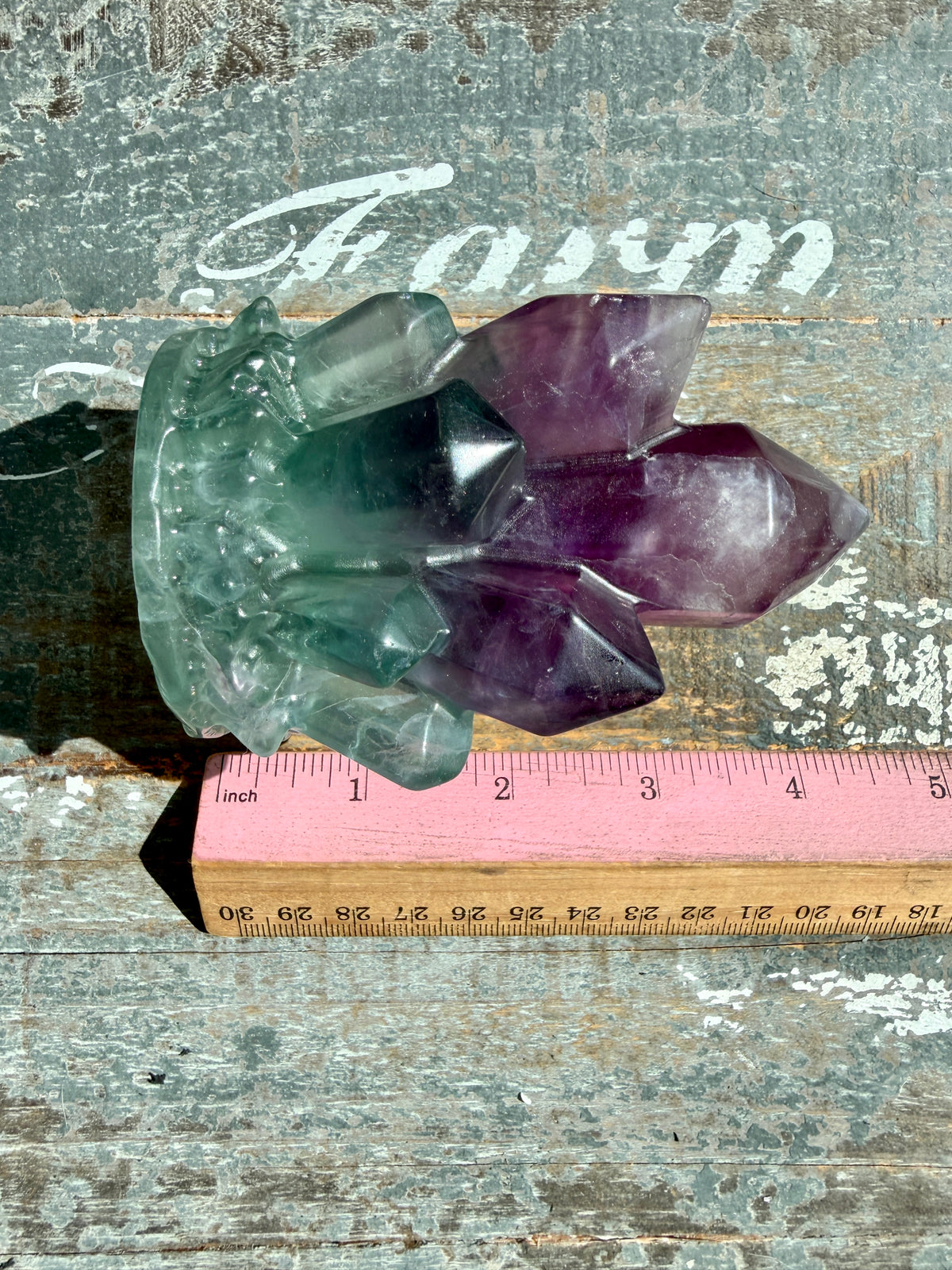 Gorgeous Rainbow Fluorite Carved Crystal Cluster (only one)