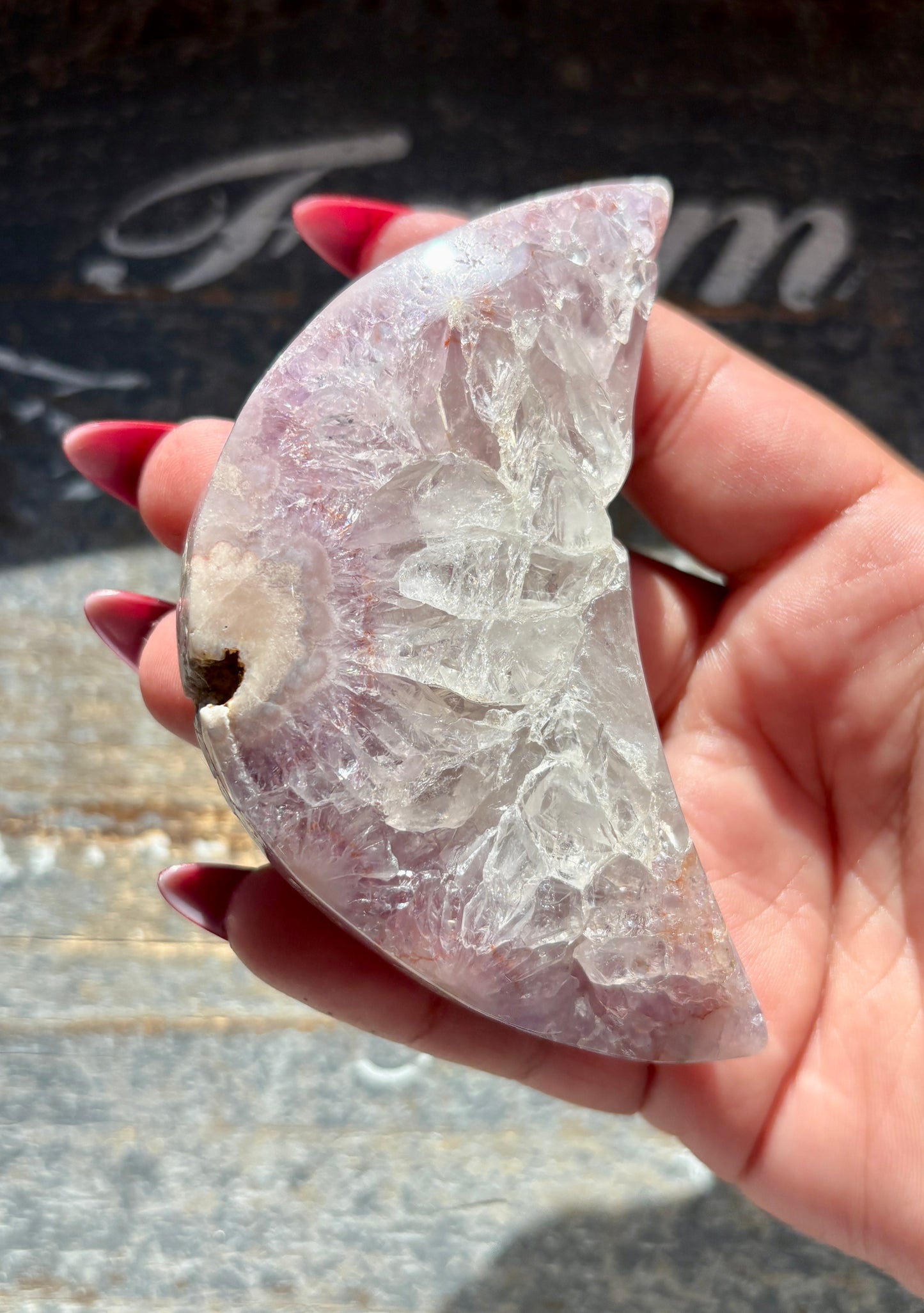 Gorgeous Pink Amethyst Crescent Moon, come with Free Stand