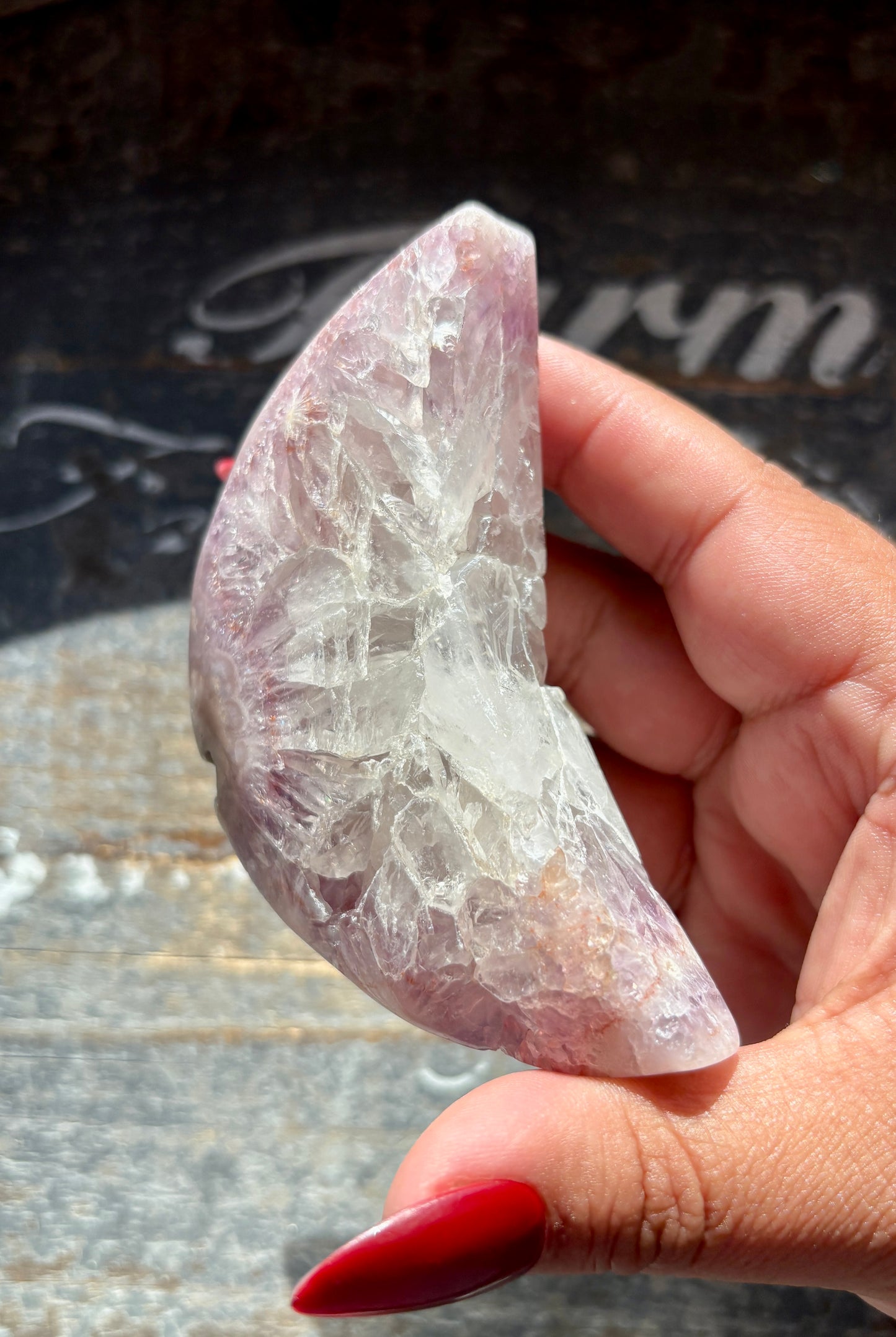 Gorgeous Pink Amethyst Crescent Moon, come with Free Stand