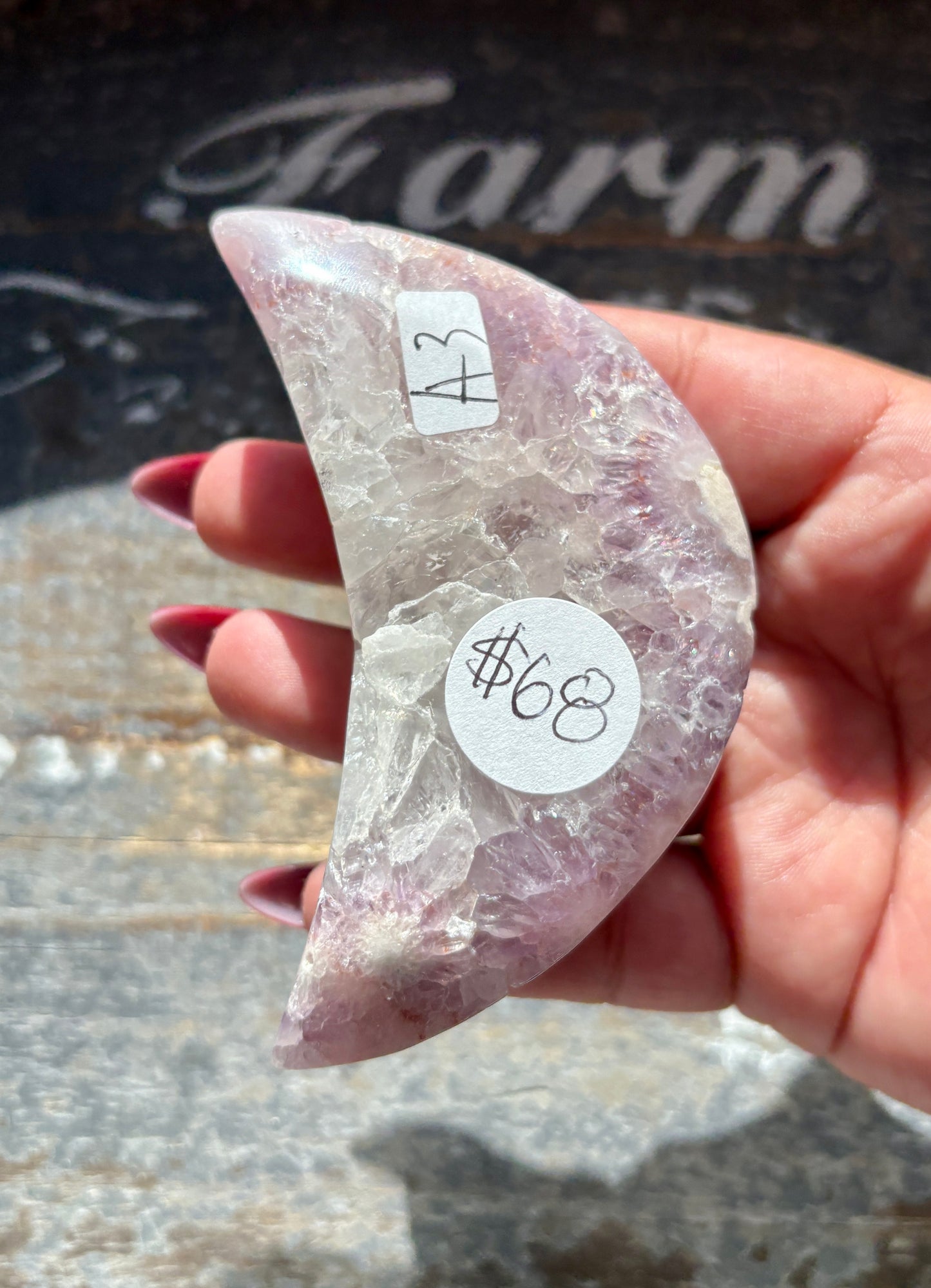 Gorgeous Pink Amethyst Crescent Moon, come with Free Stand