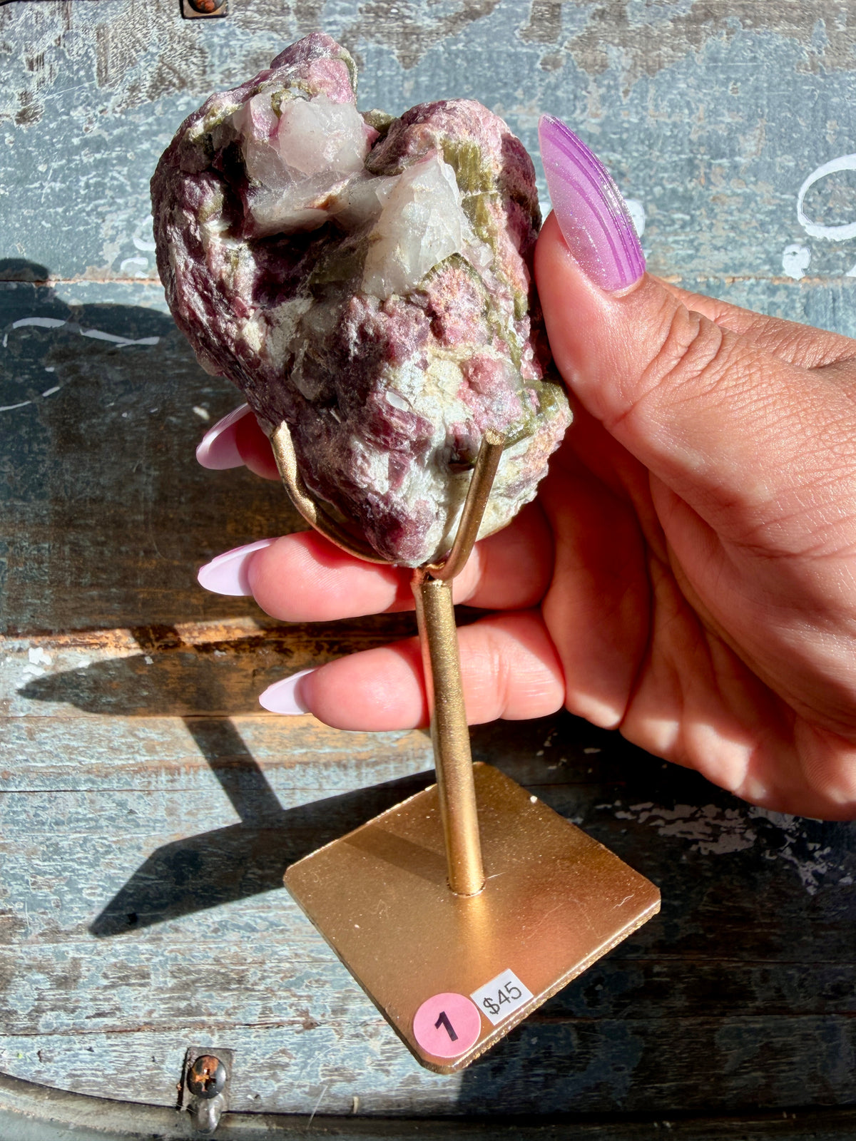 Gorgeous Pink & Green Tourmaline in Quartz on Stand | Brazil | Opt 1