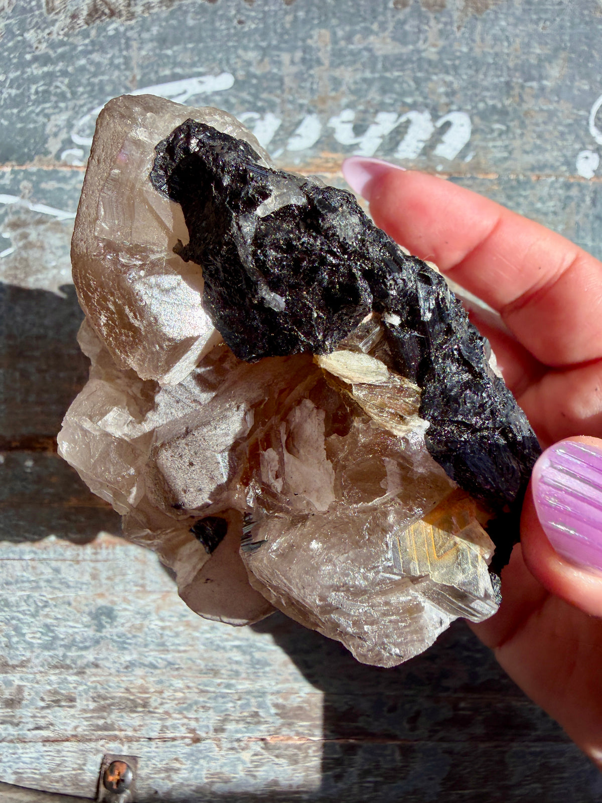 Gorgeous Black Tourmaline in Citrine Quartz on Stand | Brazil | Opt 2