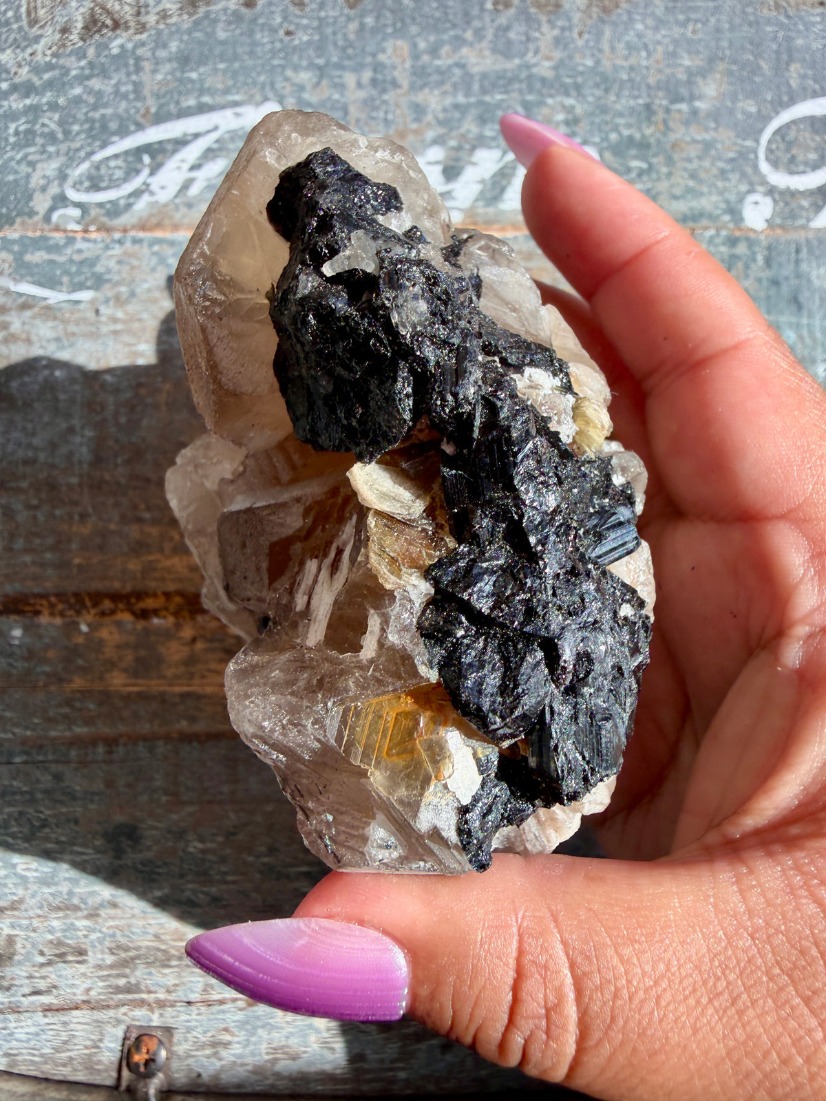 Gorgeous Black Tourmaline in Citrine Quartz on Stand | Brazil | Opt 2