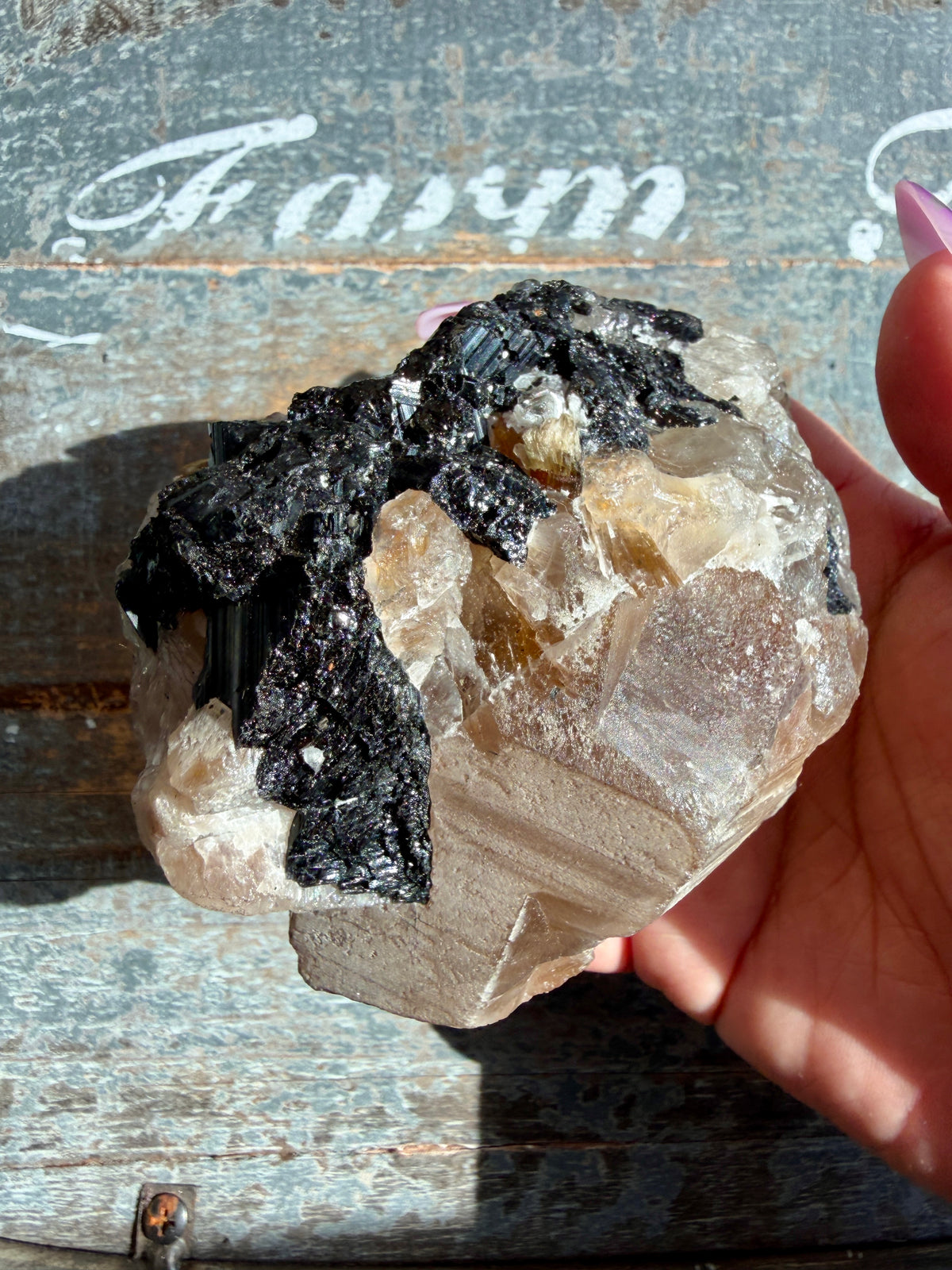 Gorgeous Black Tourmaline in Citrine Quartz on Stand | Brazil | Opt 2