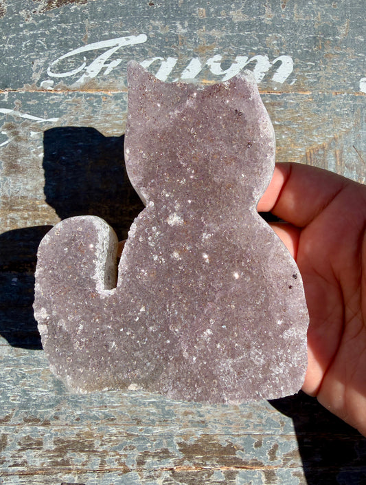 Sparkly Druzy Amethyst Cat (hand carved) | Brazil | Opt 97 (VIDEO IN LISTING)