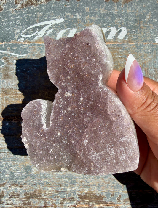 Sparkly Druzy Amethyst Cat (hand carved) | Brazil | Opt 97 (VIDEO IN LISTING)