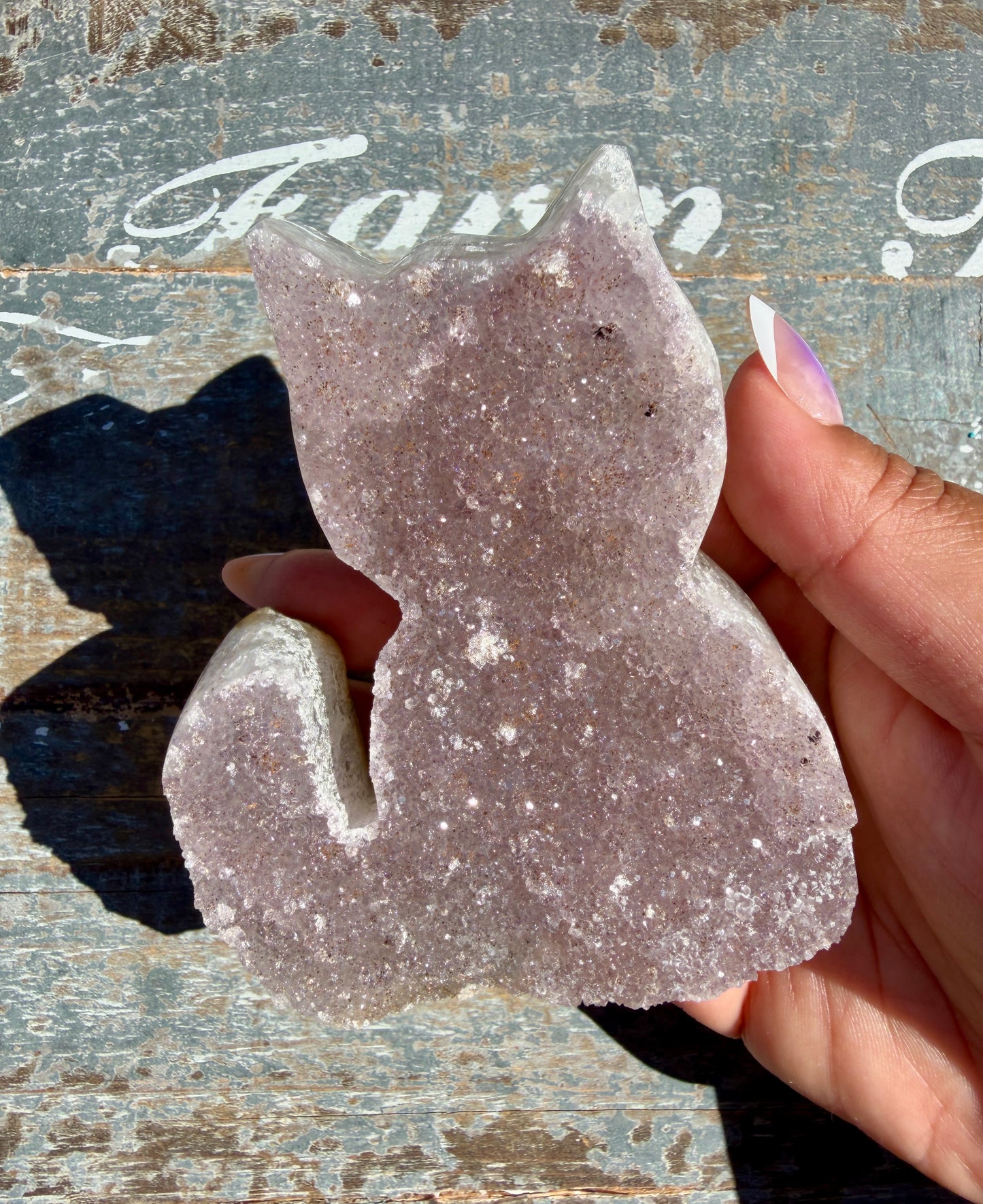 Sparkly Druzy Amethyst Cat (hand carved) | Brazil | Opt 97 (VIDEO IN LISTING)
