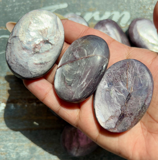 One (1) Medium Lepidolite Gemmy Palm Stone from Madagascar