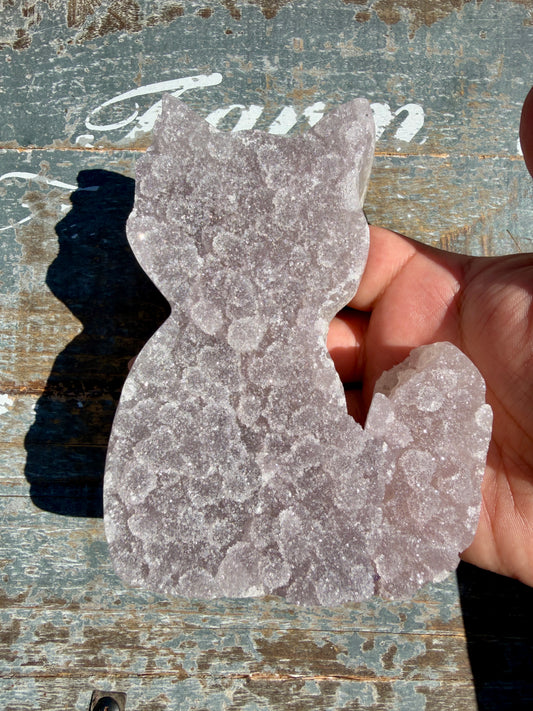 Sparkly Druzy Amethyst Cat (hand carved) | Brazil | Opt 98 (VIDEO IN LISTING)