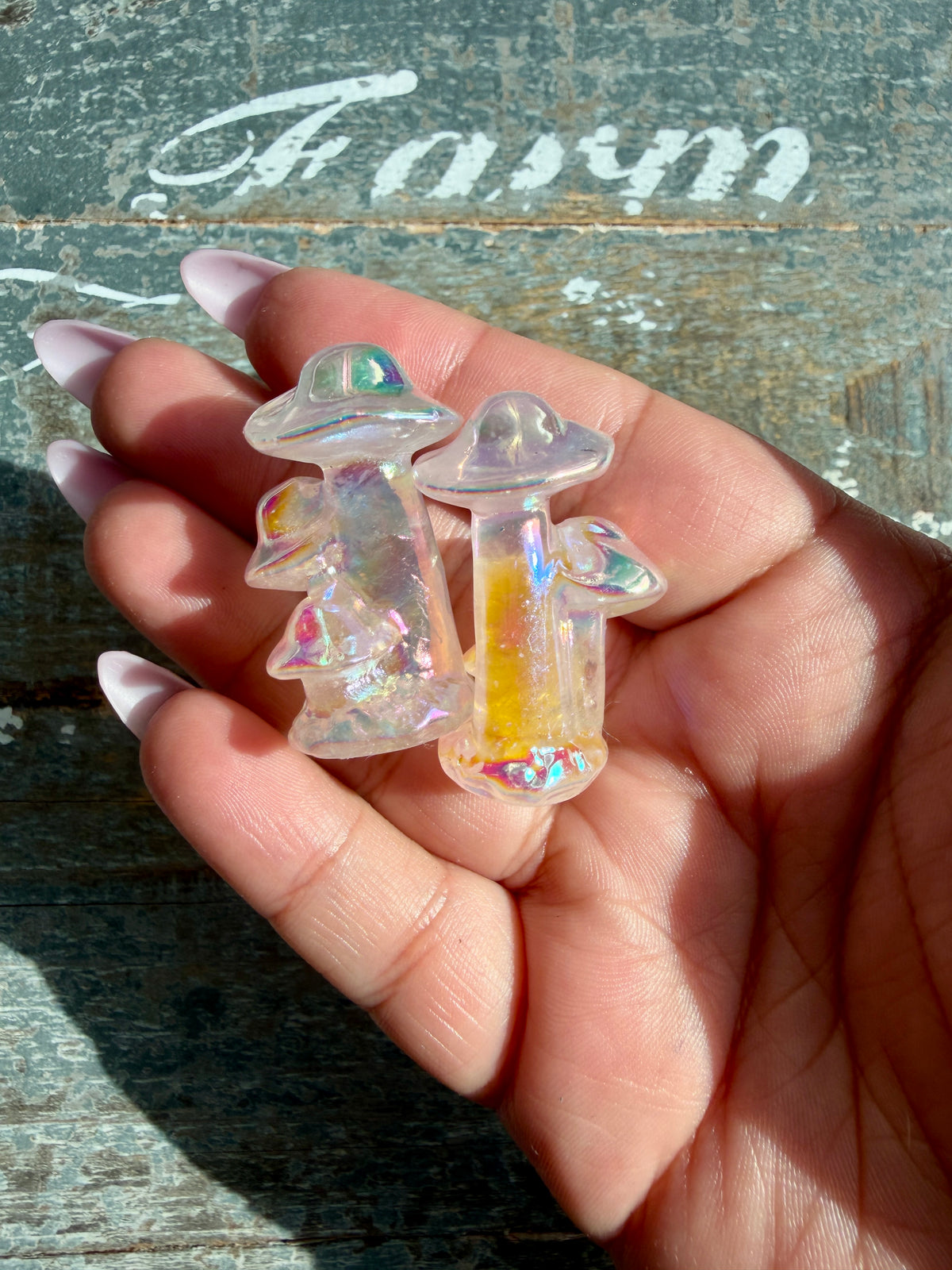 One (1) Aura Rose Quartz Mushroom | Intuitively Chosen