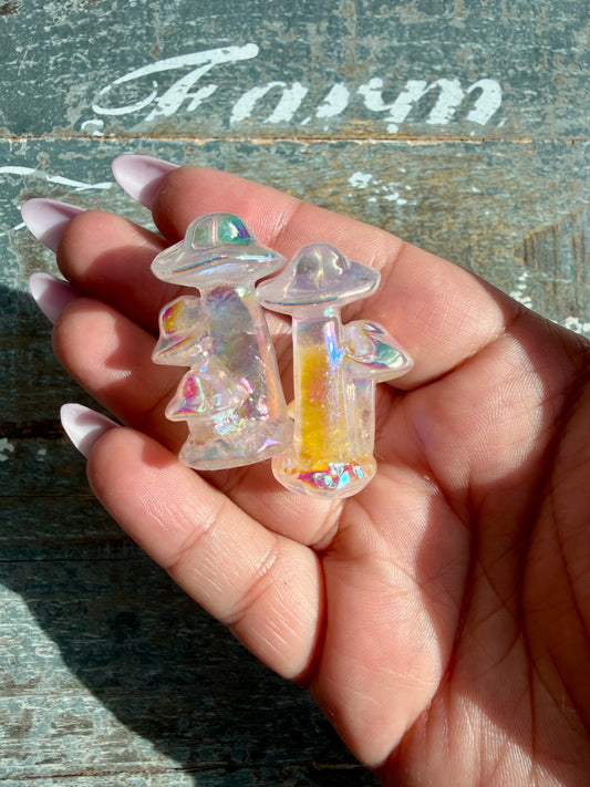 One (1) Aura Rose Quartz Mushroom | Intuitively Chosen