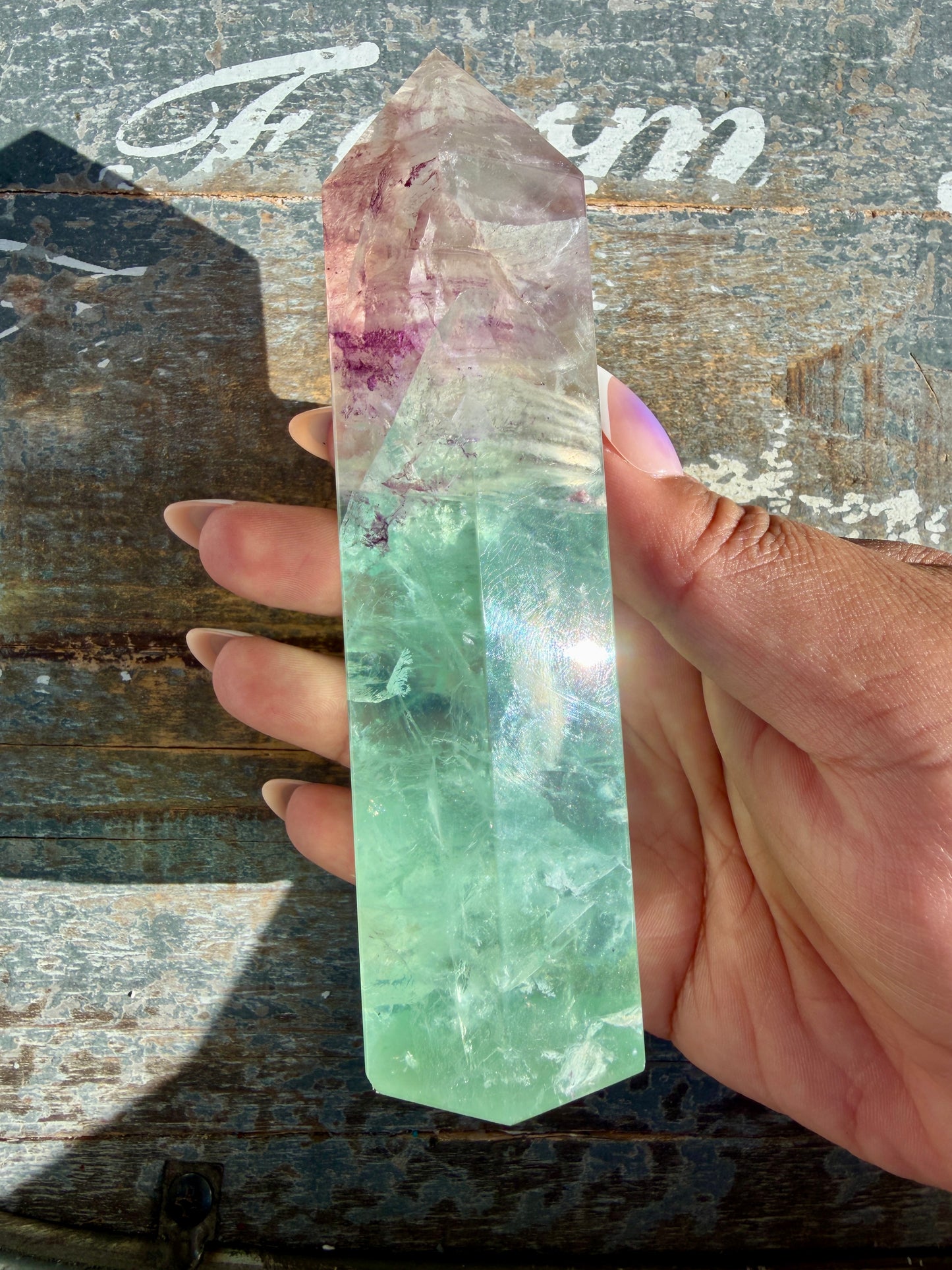 Gorgeous Watermelon Rainbow Fluorite Tower | Opt E