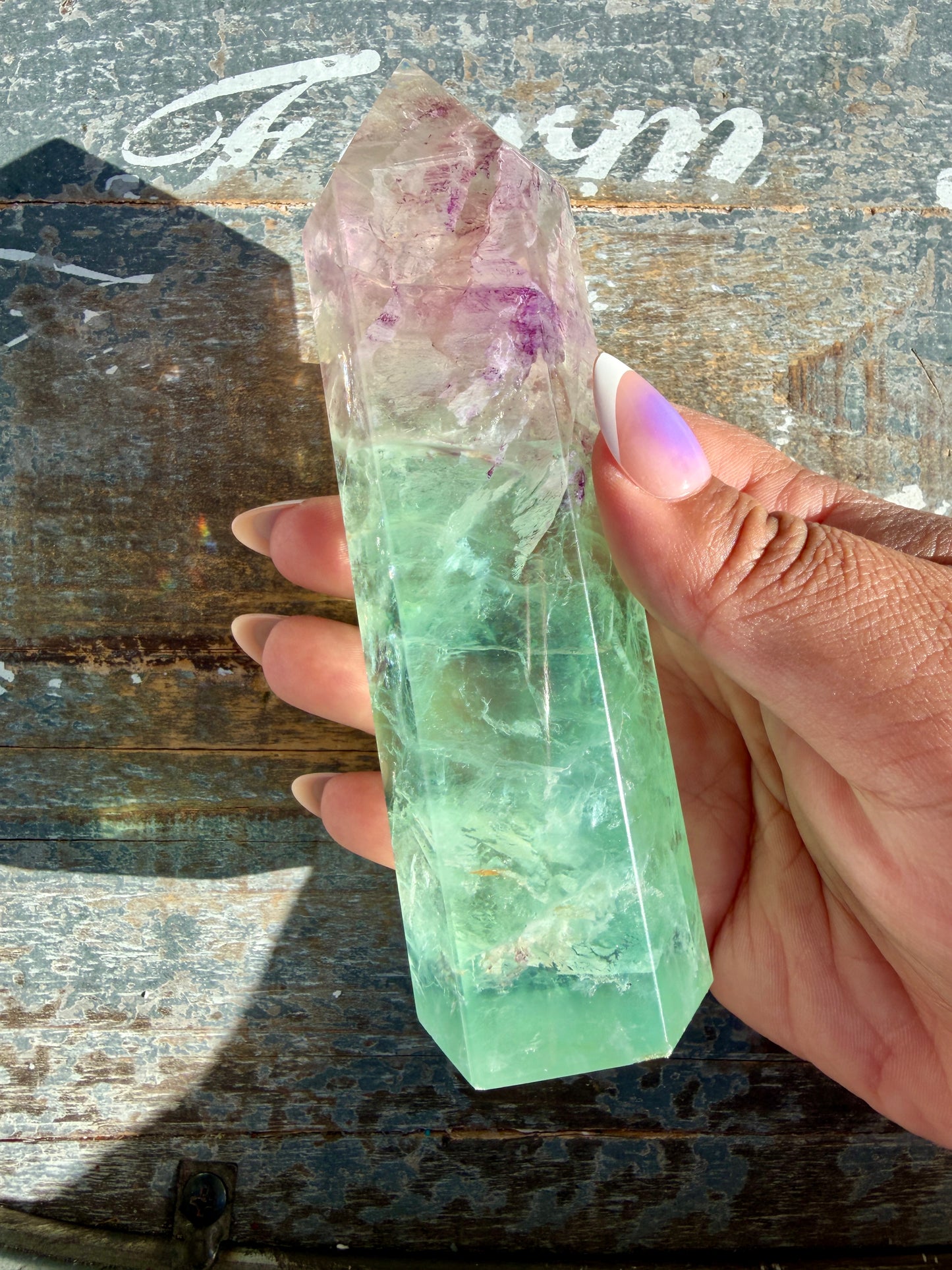 Gorgeous Watermelon Rainbow Fluorite Tower | Opt E