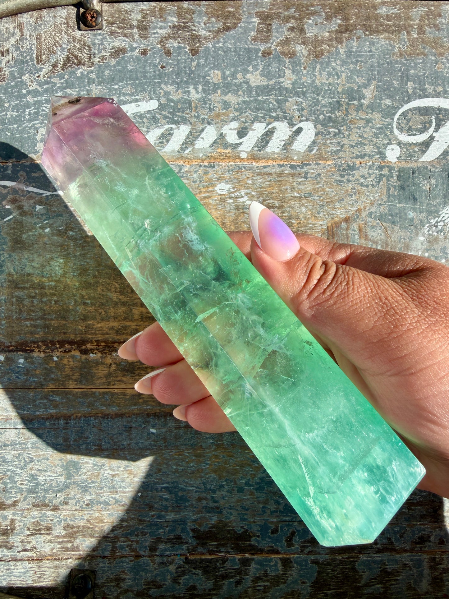 Gorgeous Watermelon Rainbow Fluorite Tower | Opt C
