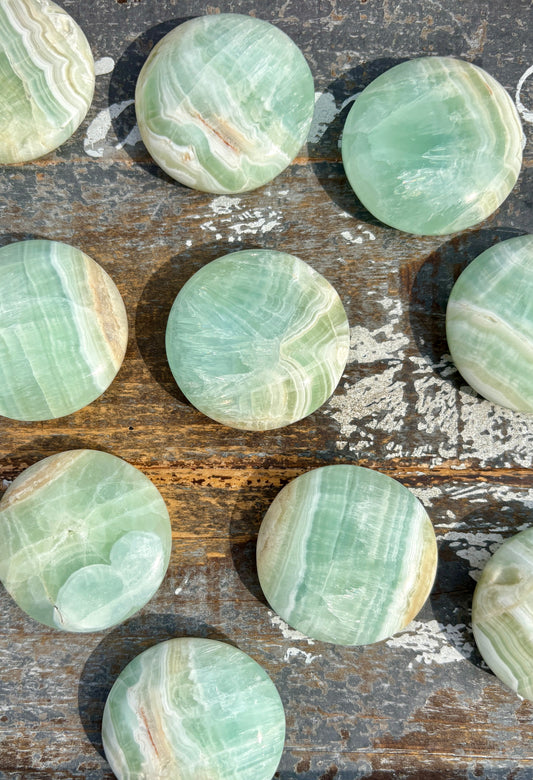 One (1) Pistachio Calcite Medallion | Intuitively Chosen