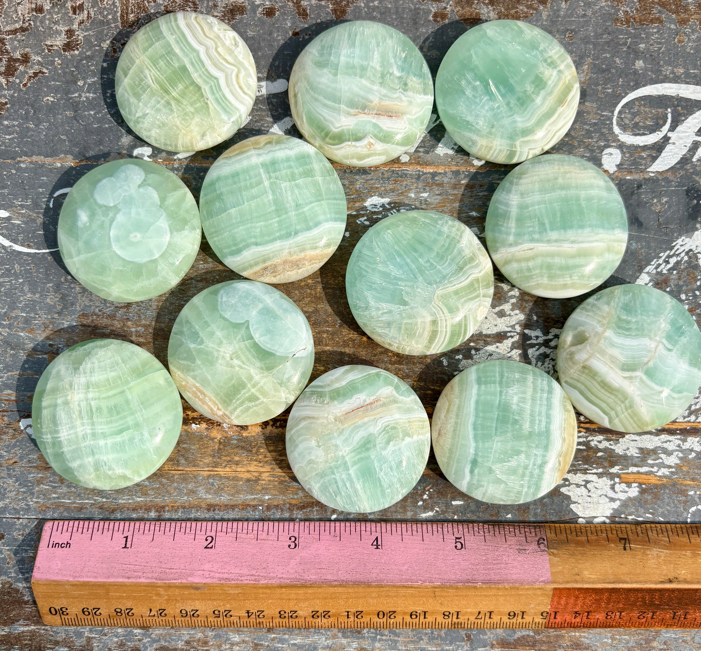 One (1) Pistachio Calcite Medallion | Intuitively Chosen