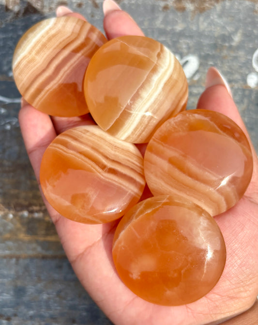 One (1) Honey Calcite Medallion | Intuitively Chosen