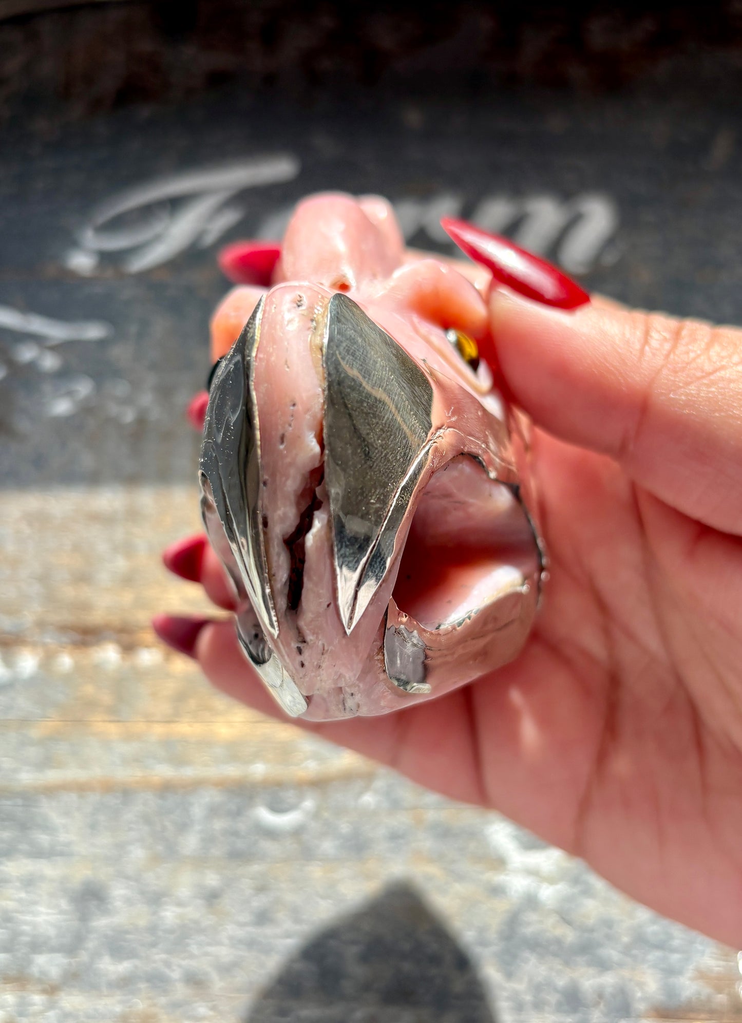 Gorgeous High Grade Peruvian Pink Opal Eagle Head with Sterling Silver Beak