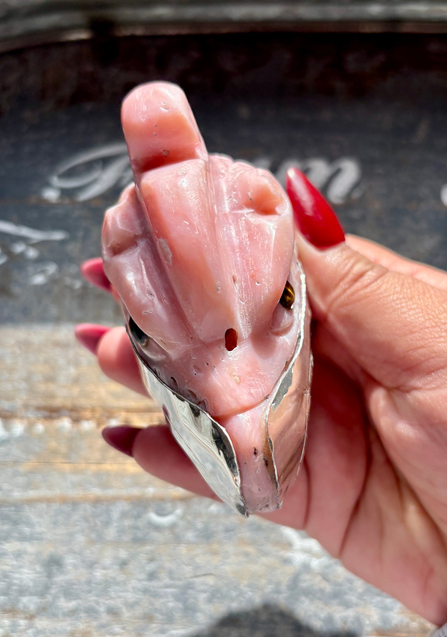 Gorgeous High Grade Peruvian Pink Opal Eagle Head with Sterling Silver Beak