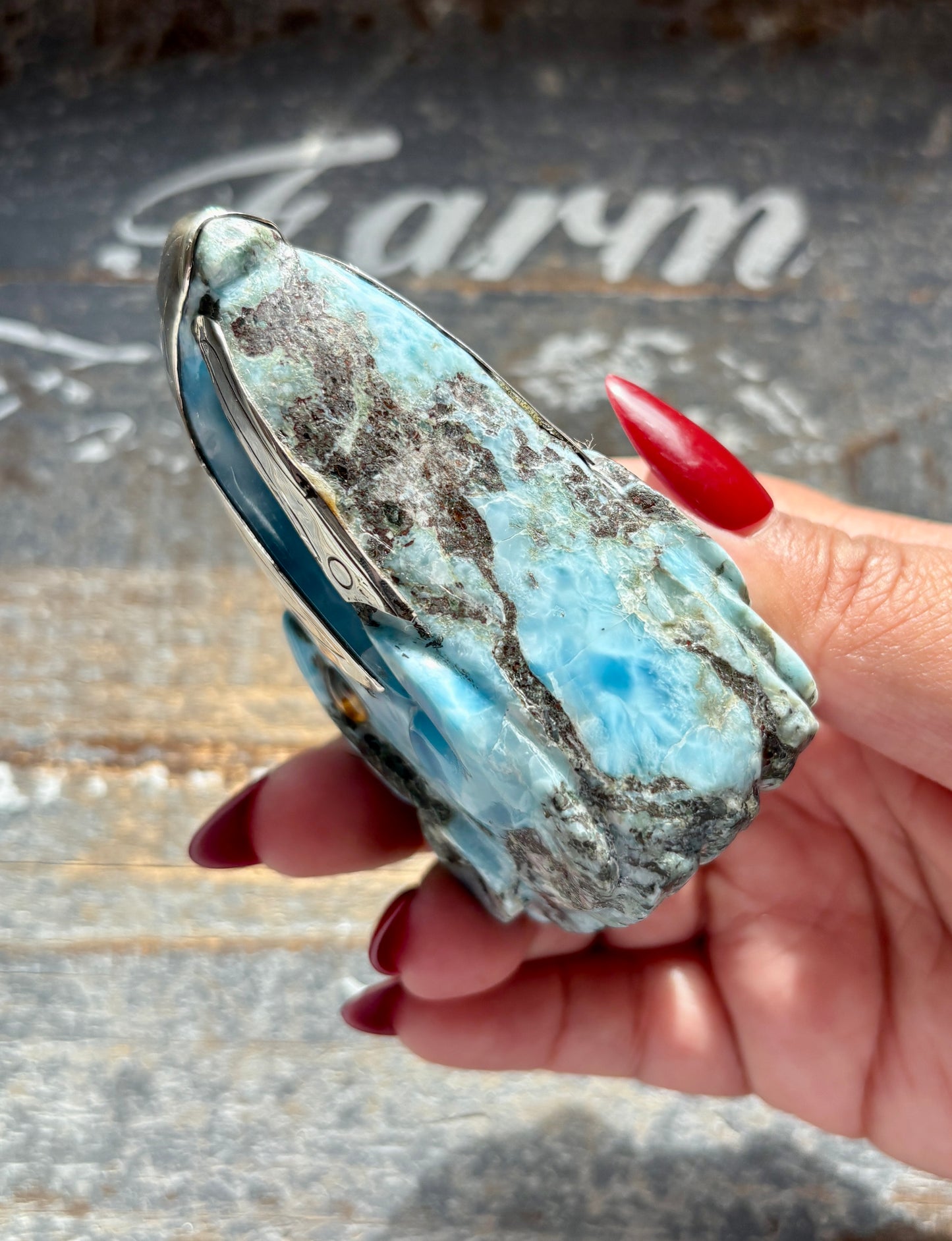 Gorgeous High Grade Larimar Eagle Head with Sterling Silver Beak